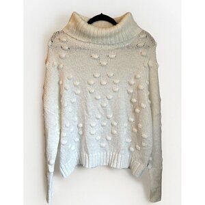 John + Jenn Cream White Long Sleeve Turtleneck Sweater Popcorn Knit Size Large